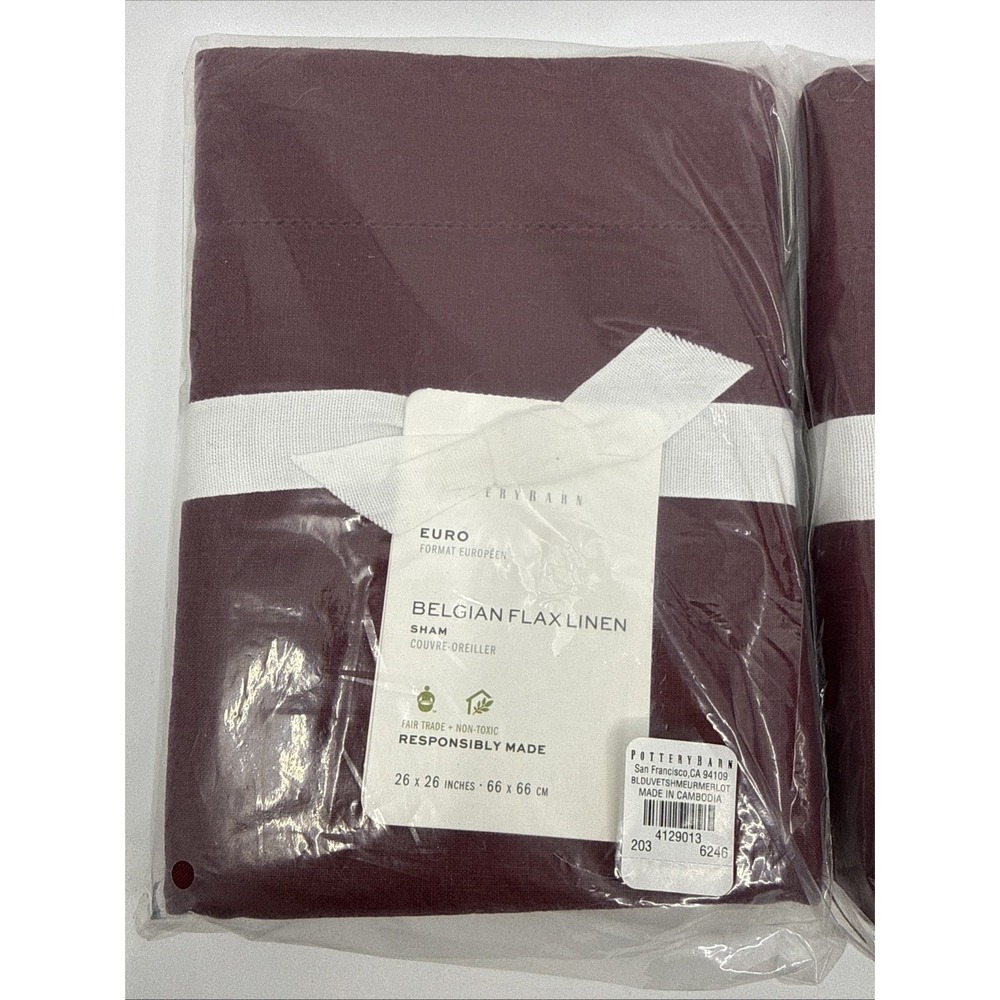Pottery Barn Merlot Euro Belgian Flax Linen Shams Set Of 2 Luxury 26"x26"\ New - Picture 2 of 6